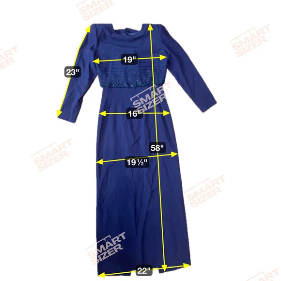 Women's Long Sleeve Navy Blue Evening Gown, Elegant Formal Dress with Beaded Bod - Picture 3 of 6